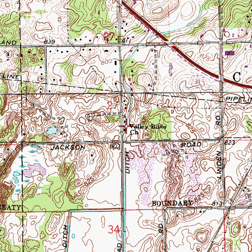 Topographic Map of Valley Bible Church, IN