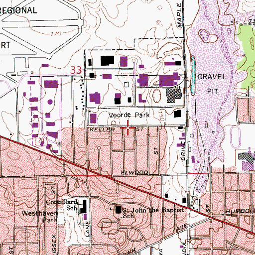 Topographic Map of Voorde Park, IN