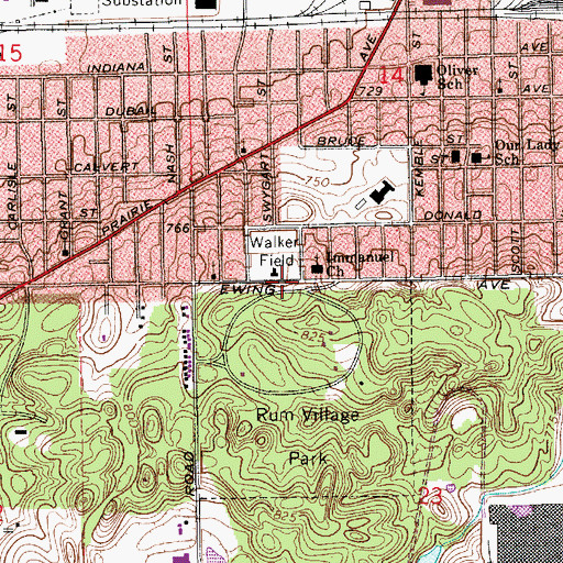 Topographic Map of Walker Field, IN