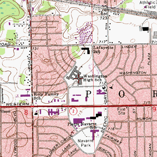 Topographic Map of Washington High School, IN