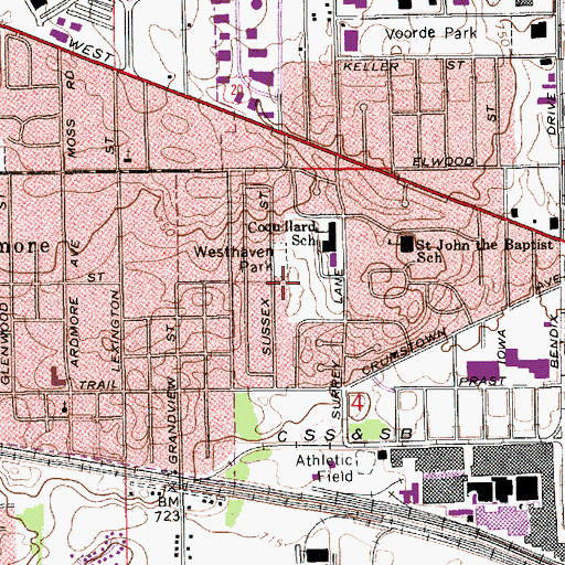 Topographic Map of Westhaven Park, IN