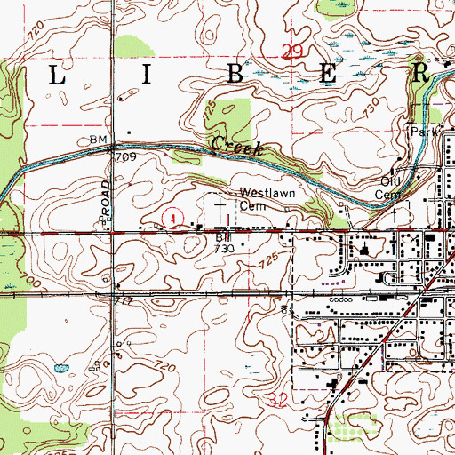 Topographic Map of Westlawn Cemetery, IN