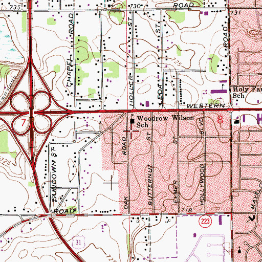 Topographic Map of Woodrow Wilson School, IN