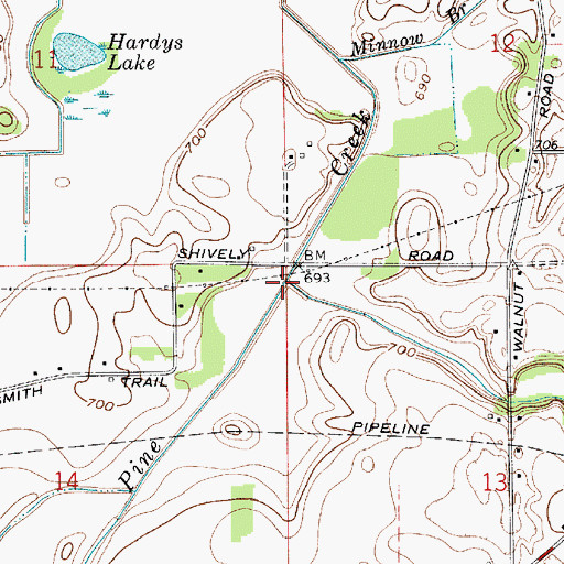 Topographic Map of Yellow Bank Creek, IN