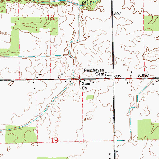 Topographic Map of Zion Church, IN