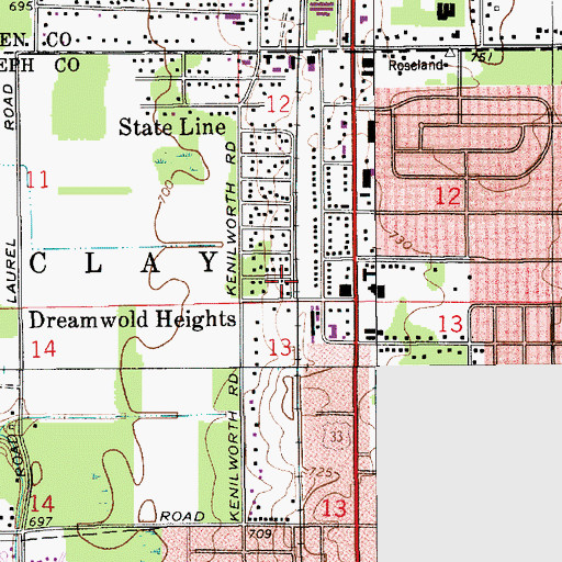 Topographic Map of Dreamwold Heights, IN