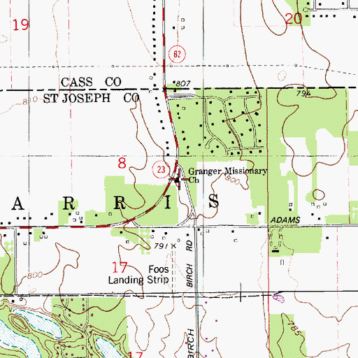 Topographic Map of Granger Missionary Church, IN