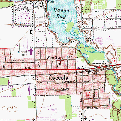 Topographic Map of Osceola Elementary School, IN