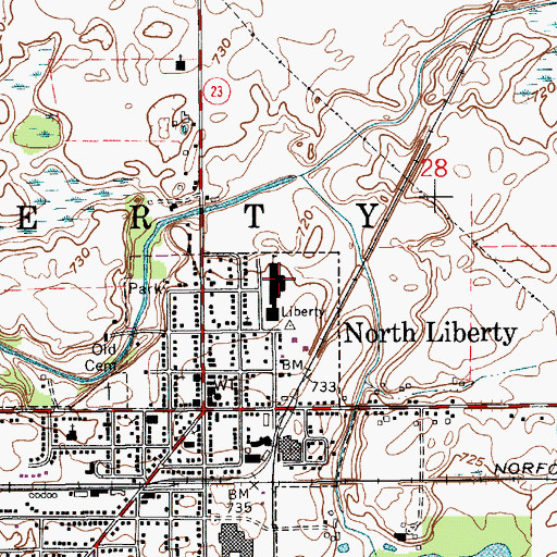 Topographic Map of North Liberty School, IN