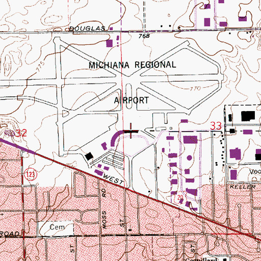 Topographic Map of South Bend International Airport, IN