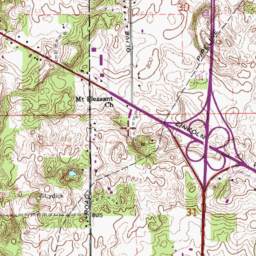 Topographic Map of McClures Airport (historical), IN