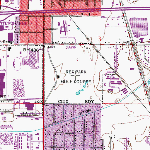 Topographic Map of Rea Park Golf Course, IN