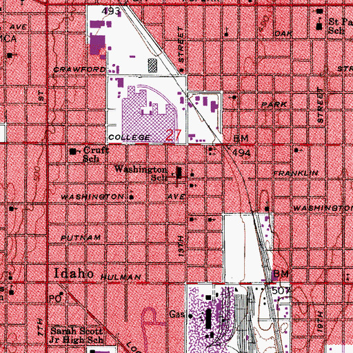 Topographic Map of Washington School, IN