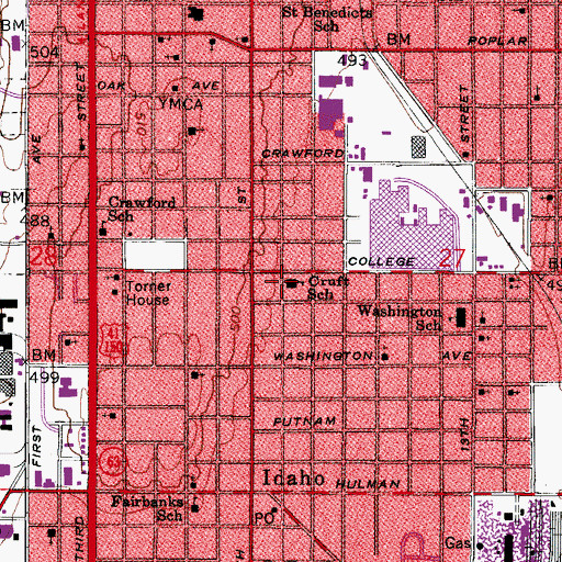 Topographic Map of Cruft School, IN