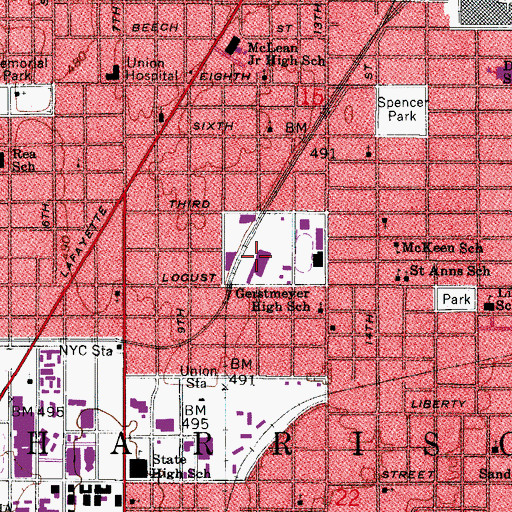 Topographic Map of Gerstmeyer High School, IN