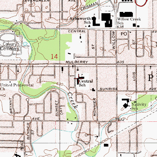 Topographic Map of Central High School, IN