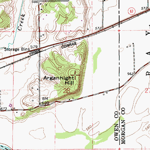 Topographic Map of Arganbright Hill, IN
