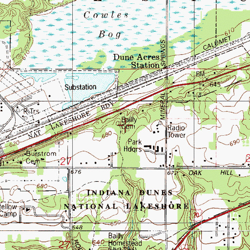 Topographic Map of Bailly Cemetery, IN