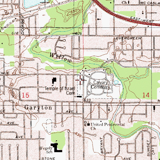 Topographic Map of Temple of Israel Cemetery of Gary, IN
