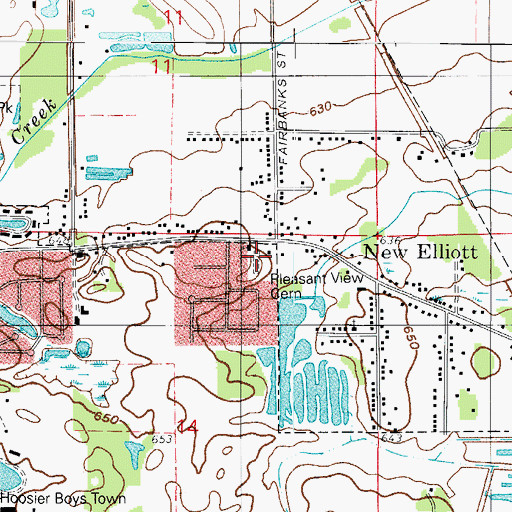 Topographic Map of Pleasant View Cemetery, IN