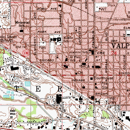 Topographic Map of Valparaiso Family YMCA, IN