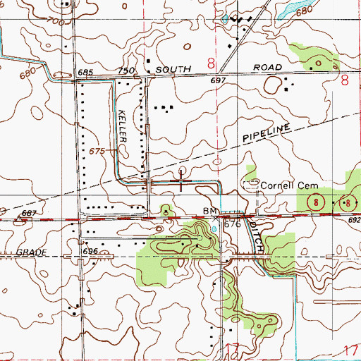 Topographic Map of Keller Ditch, IN