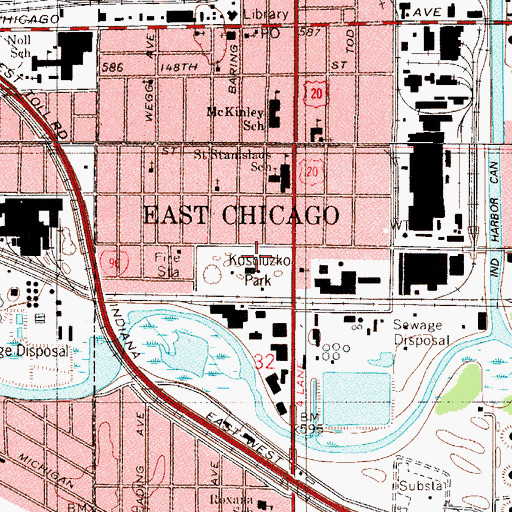 Topographic Map of Kosciuzko Park, IN