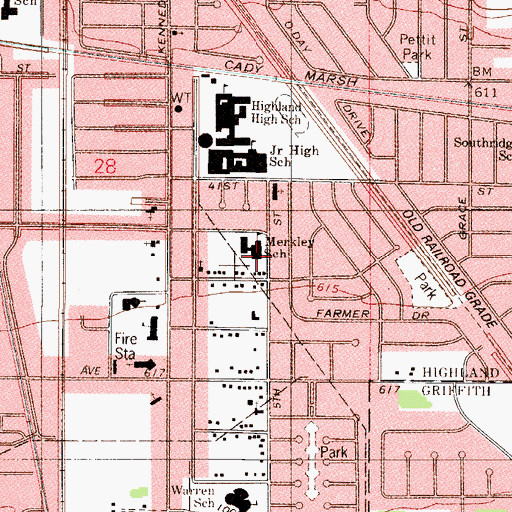 Topographic Map of Merkley School, IN