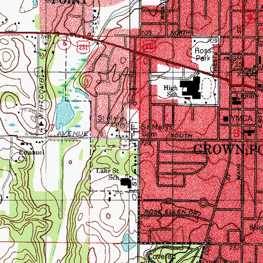 Topographic Map of Saint Marys Cemetery, IN