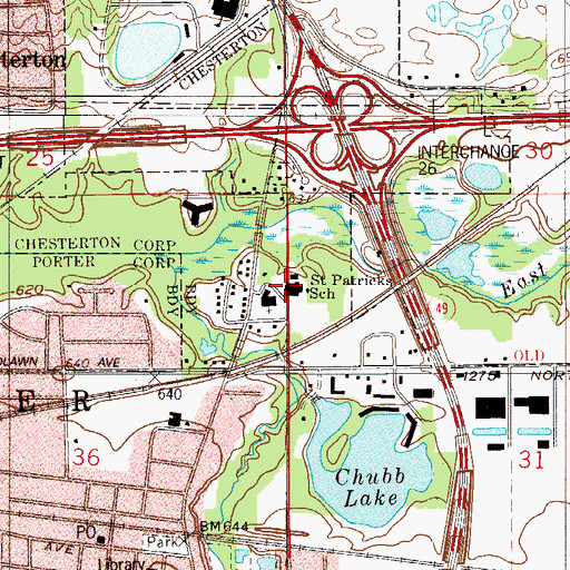 Topographic Map of Saint Patricks School, IN