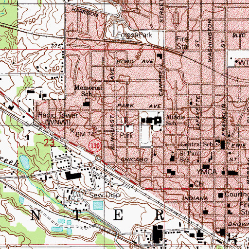 Topographic Map of Jesse-Pilfer Park, IN