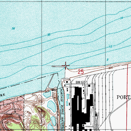 Topographic Map of Burns Waterway West Pier Outer Light, IN