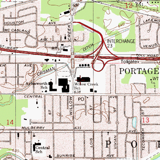 Topographic Map of Willowcreek Middle School, IN