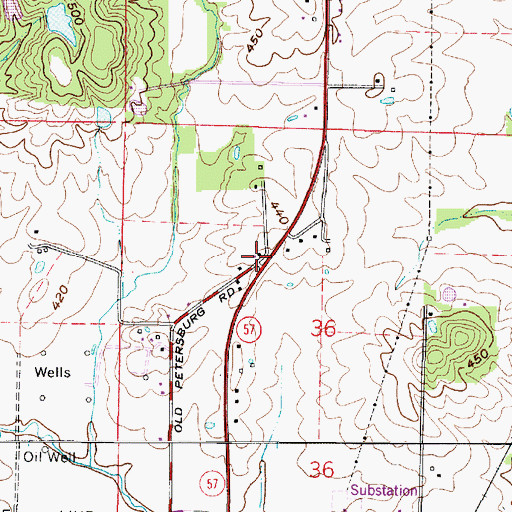Topographic Map of Oakdam Post Office (historical), IN