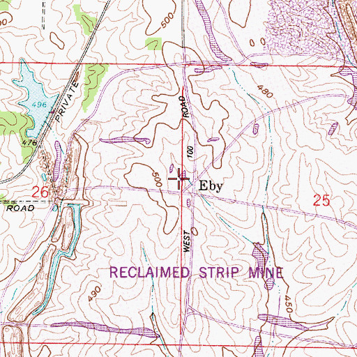 Topographic Map of Eby Post Office (historical), IN