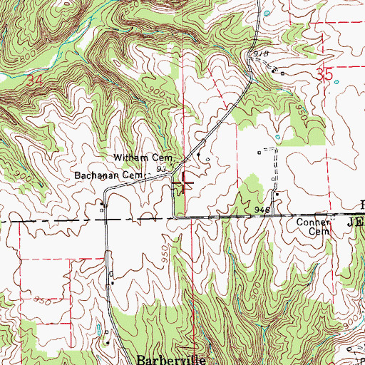 Topographic Map of Haneys Corner Post Office (historical), IN