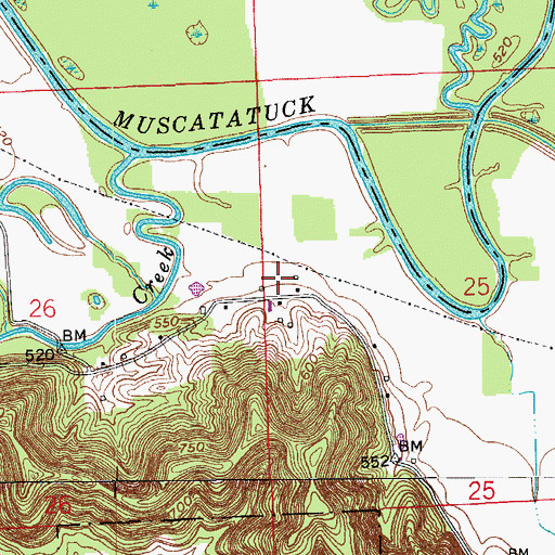 Topographic Map of De Laneys Creek Post Office (historical), IN