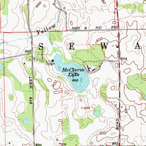 Topographic Map of McClures Lake, IN