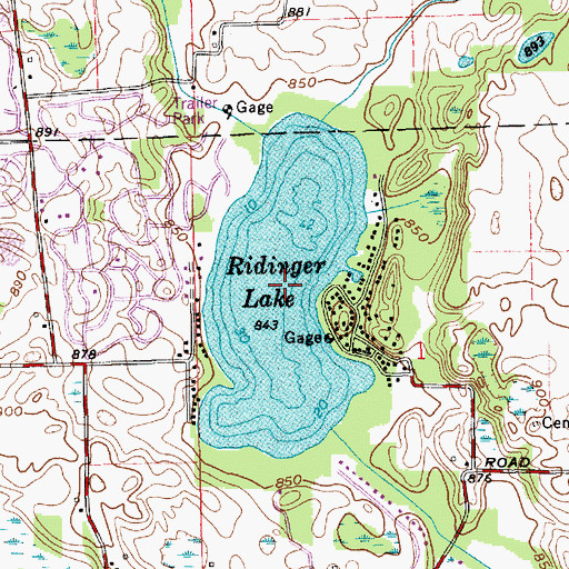 Topographic Map of Ridinger Lake, IN