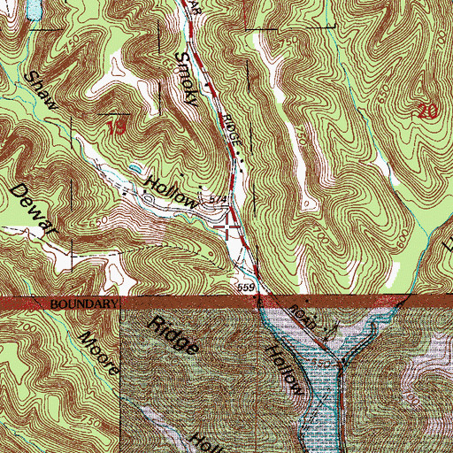 Topographic Map of Shaw Hollow, IN