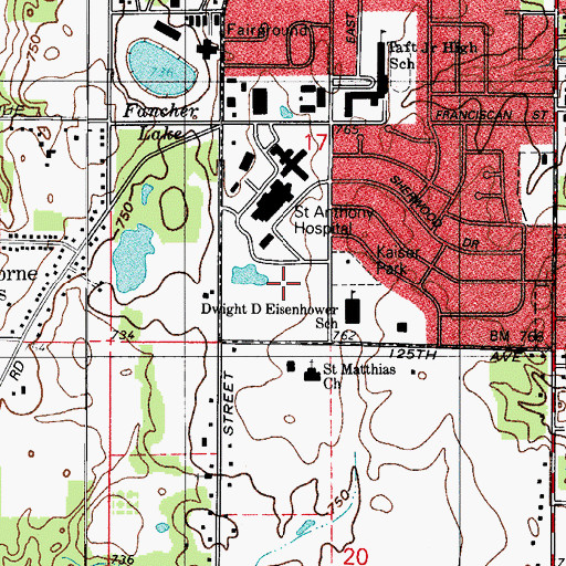 Topographic Map of Township of Center, IN