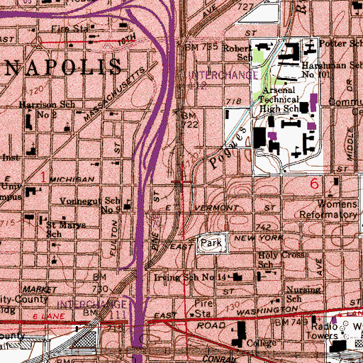 Topographic Map of Township of Center, IN