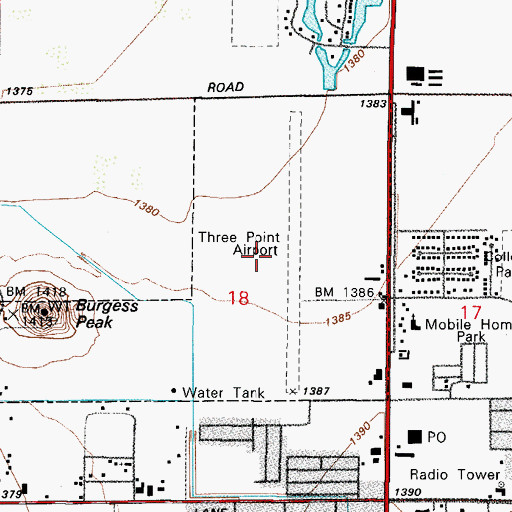 Topographic Map of Three Point Airport (historical), AZ