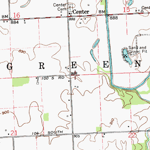 Topographic Map of Township of Greene, IN