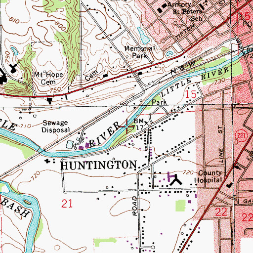 Topographic Map of Township of Huntington, IN
