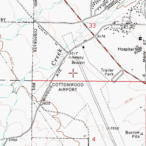 Topographic Map of Cottonwood Airport, AZ
