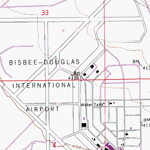 Topographic Map of Bisbee Douglas International Airport, AZ