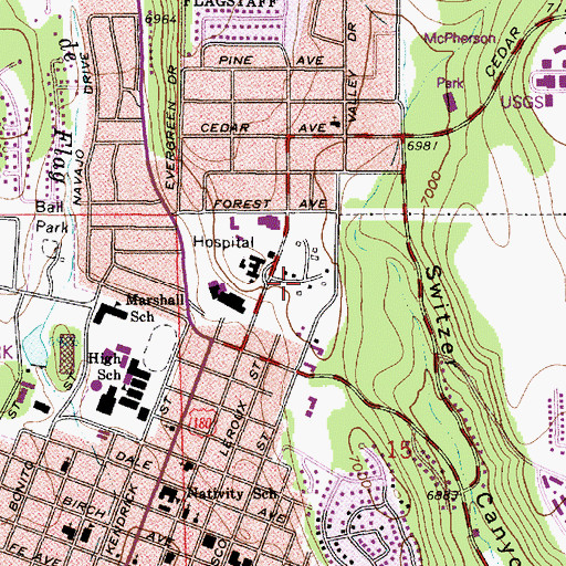 Topographic Map of Flagstaff Medical Center East Heliport, AZ