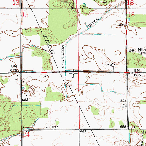 Topographic Map of Township of Milroy, IN