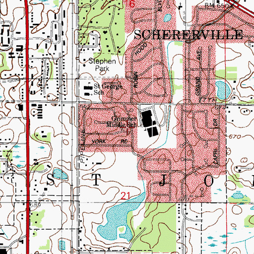 Topographic Map of Township of Saint John, IN